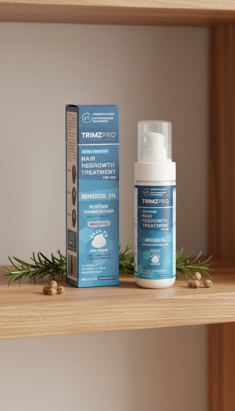 TRIMZPRO 1 MONTH SIGNATURE LINE MINOXIDIL ( 5% EXTRA STRENGTH) HAIR REGROWTH FOAM + BIOTIN COMPLEX FOR MEN NEW